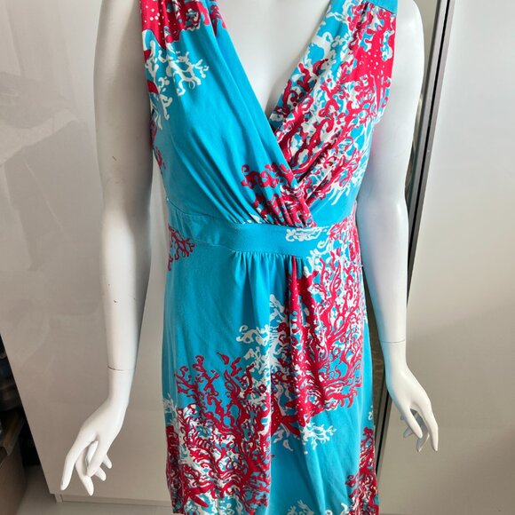 Lilly Pulitzer Rare Jia Dress Sleeveless Turquoise Coral Cascade Print SX L - Picture 5 of 15
